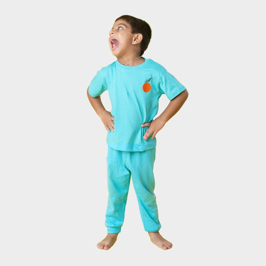 Half Sleeves Unisex Co-ord Set | Aqua Orange