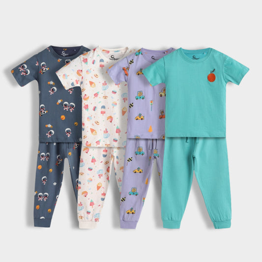 4 Pack Half Sleeves Unisex Co-ord Set | Space, Frosty, Cars & Aqua Orange