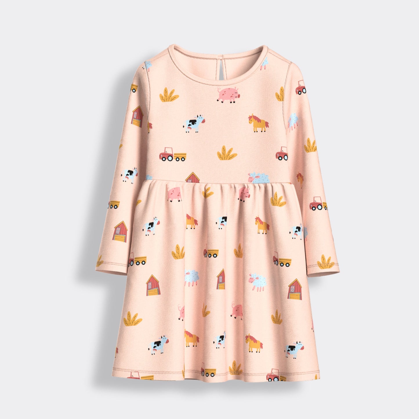 Long Sleeves Printed Dress | Farm Animals