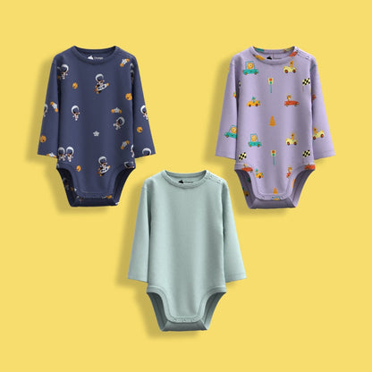 3 Pcs Full Sleeves Bodysuit | Space, Cars, Light Green