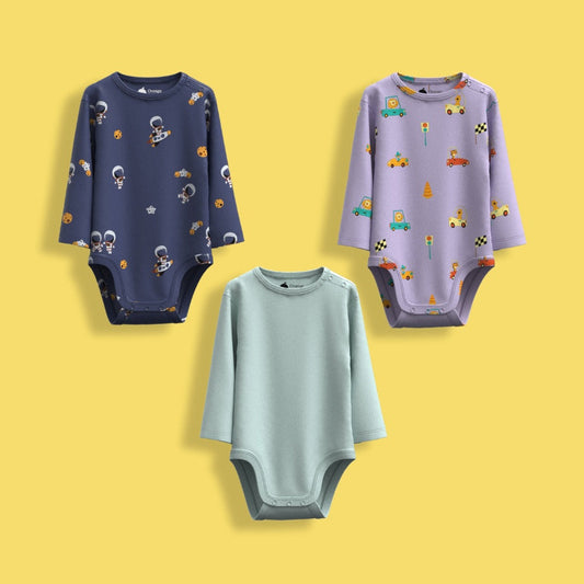 3 Pcs Full Sleeves Bodysuit | Space, Cars, Light Green