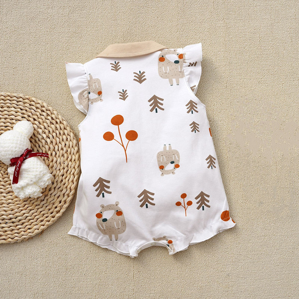 Bear Charm Baby Girls Collared Romper
