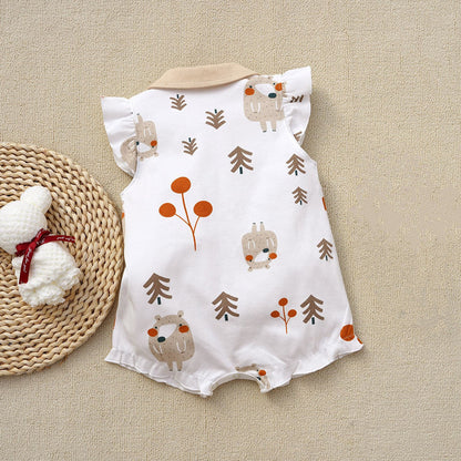 Bear Charm Baby Girls Collared Romper