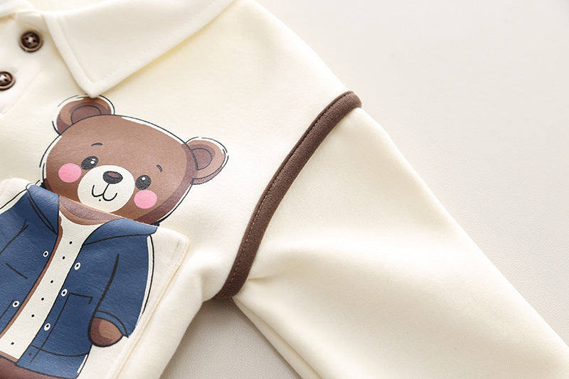 Bear Warm Collared Tshirt and Pant Boys Set