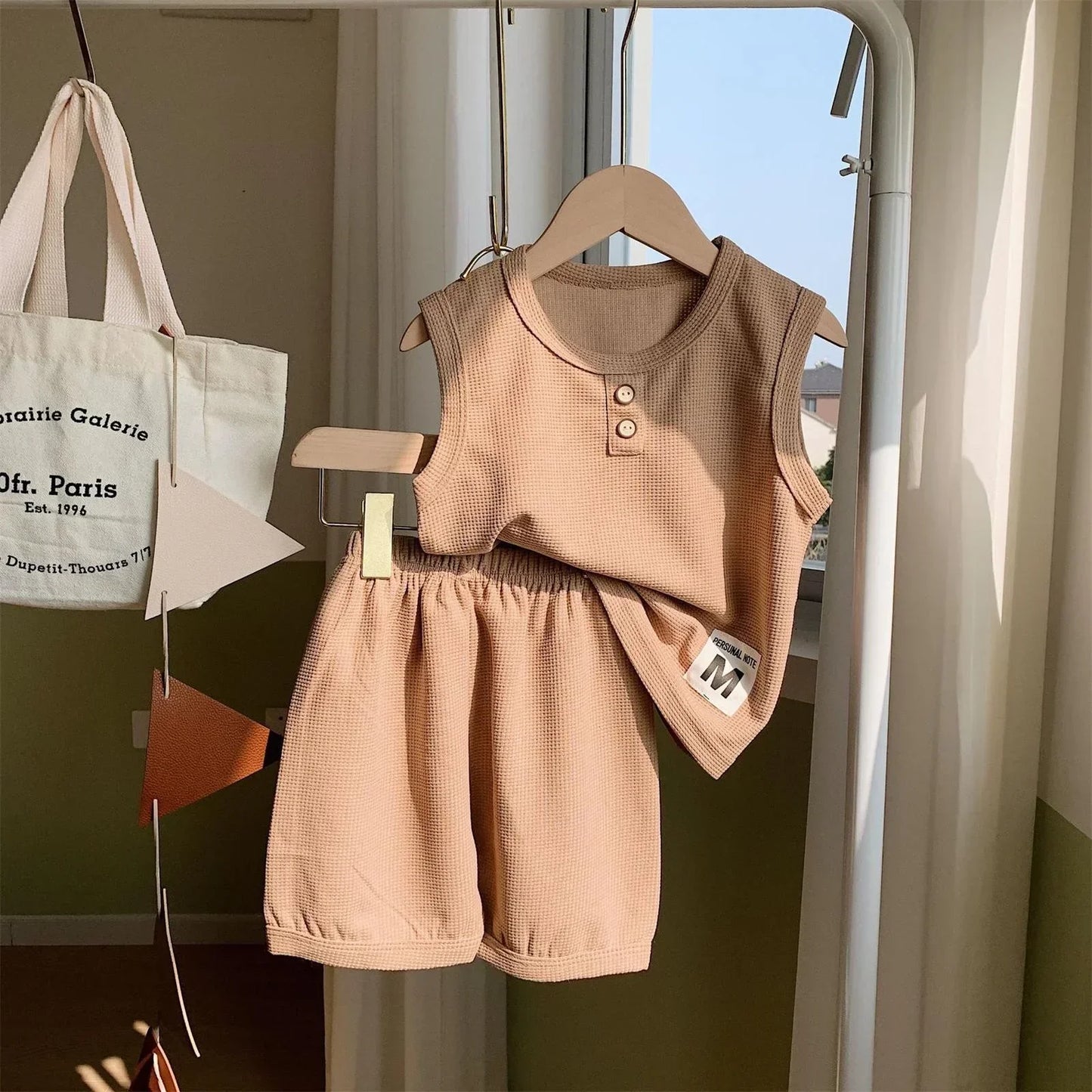 Beige Sleeveless Boys Clothing Set