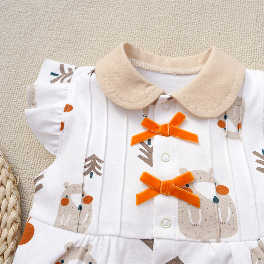 Bear Charm Baby Girls Collared Romper