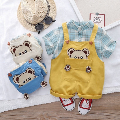 Checkered Bear Pocket Baby Boy Jumpsuit