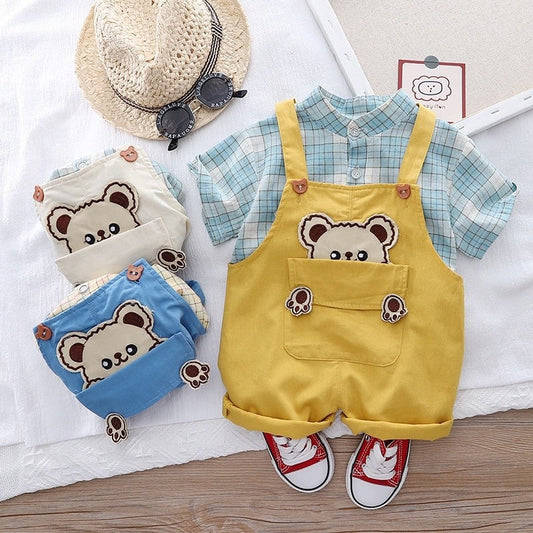 Checkered Bear Pocket Baby Boy Jumpsuit