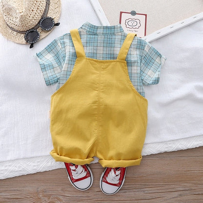 Checkered Bear Pocket Baby Boy Jumpsuit