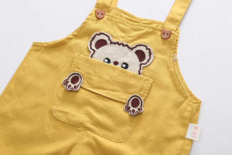 Checkered Bear Pocket Baby Boy Jumpsuit