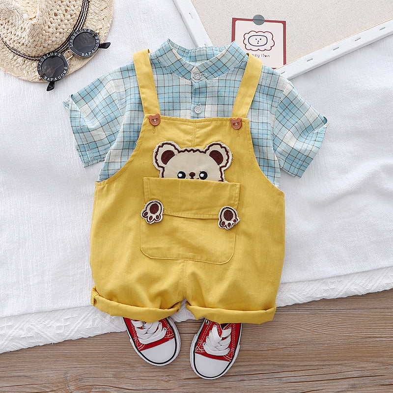 Checkered Bear Pocket Baby Boy Jumpsuit