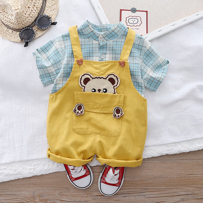 Checkered Bear Pocket Baby Boy Jumpsuit