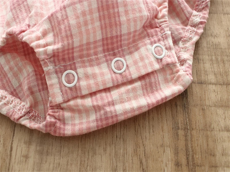 Checkered Frill Baby Girls Romper (with Headband)