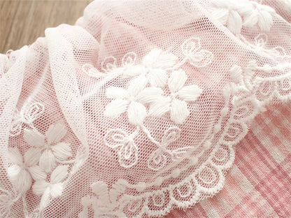 Checkered Frill Baby Girls Romper (with Headband)