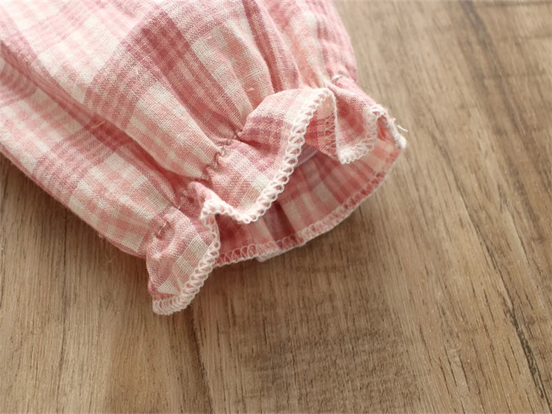 Checkered Frill Baby Girls Romper (with Headband)