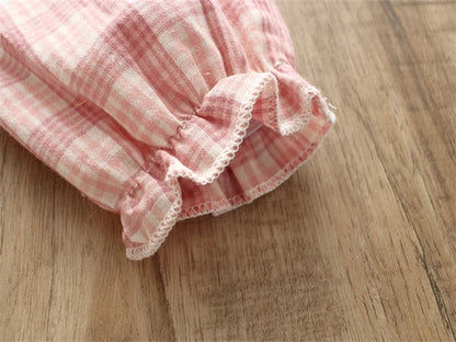 Checkered Frill Baby Girls Romper (with Headband)