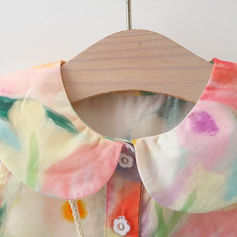 Colourful Floral Girls Dress With Sling Bag