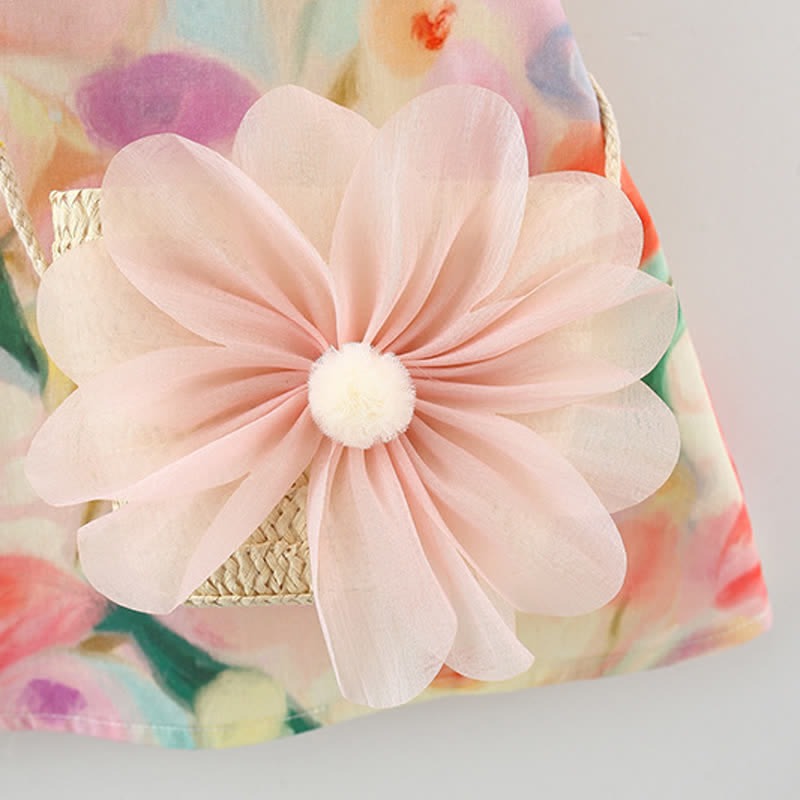 Colourful Floral Girls Dress With Sling Bag