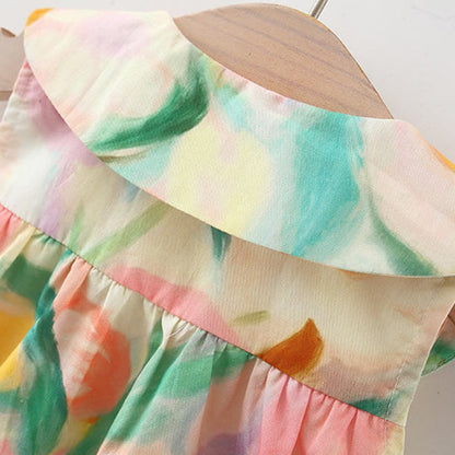 Colourful Floral Girls Dress With Sling Bag