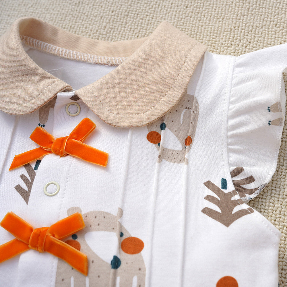Bear Charm Baby Girls Collared Romper