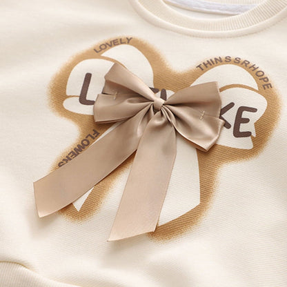 Bow Printed  Girls Sweatshirt & Pants Set