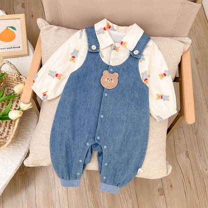 Cowboy Bear Baby Boys Suspender Jumpsuit
