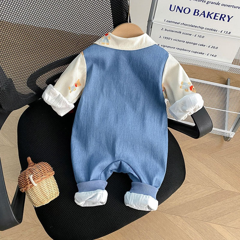 Cowboy Bear Baby Boys Suspender Jumpsuit