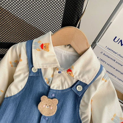 Cowboy Bear Baby Boys Suspender Jumpsuit