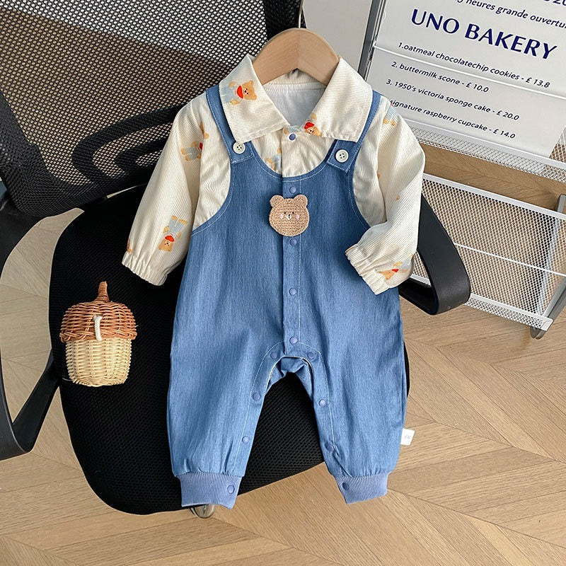 Cowboy Bear Baby Boys Suspender Jumpsuit