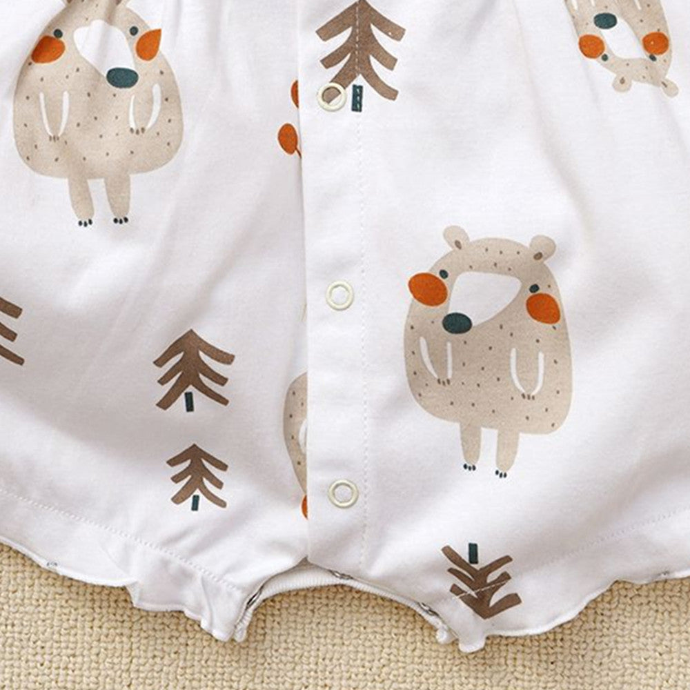 Bear Charm Baby Girls Collared Romper