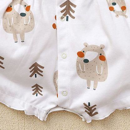 Bear Charm Baby Girls Collared Romper