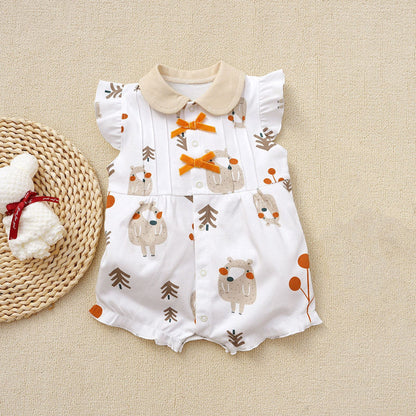 Bear Charm Baby Girls Collared Romper