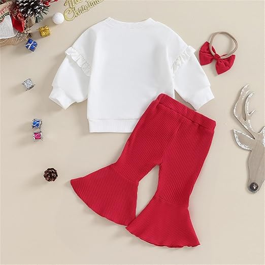 Baby Girls Merry Christmas Top with Bell Bottom Set