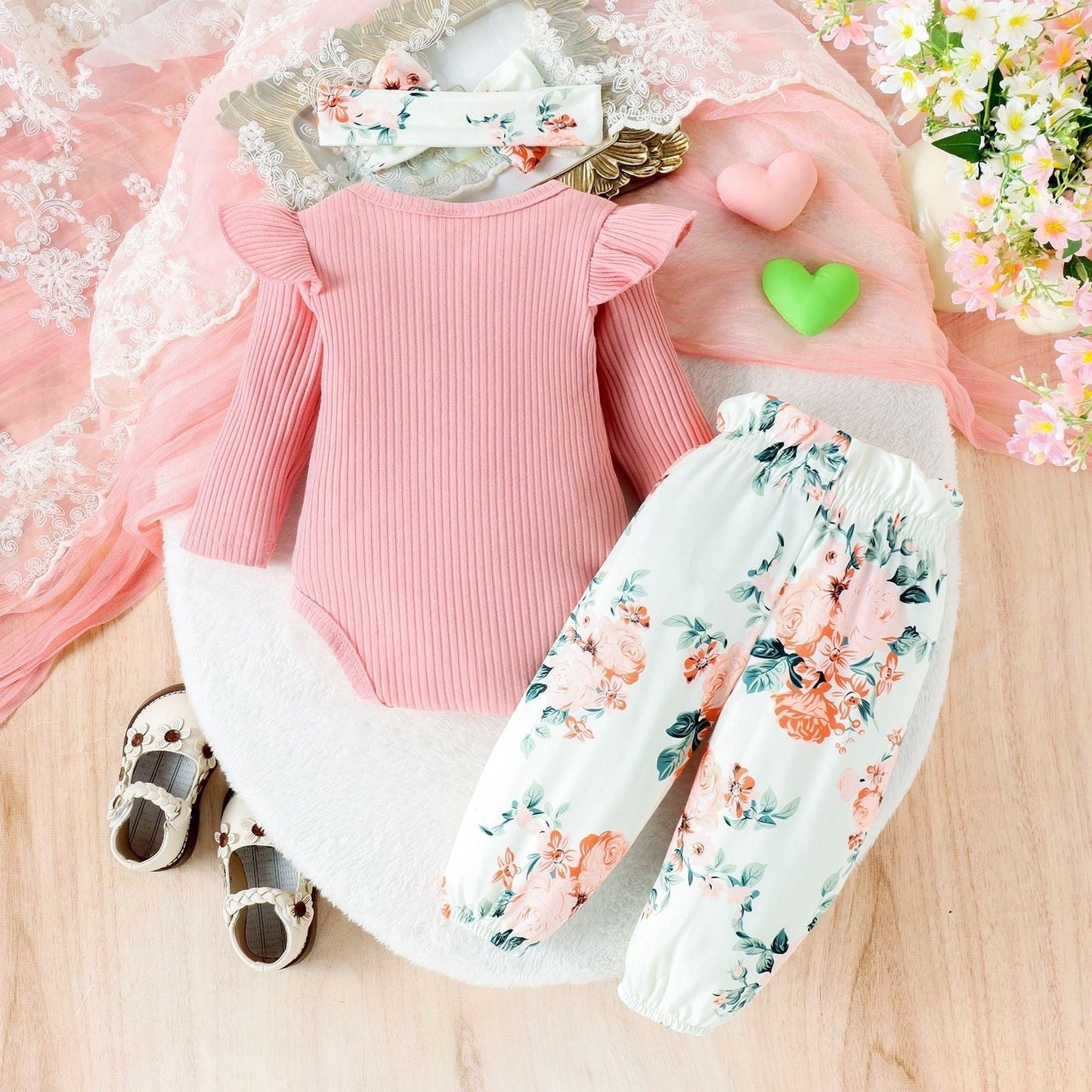 Amelia Heart Girls Romper Set with Headband
